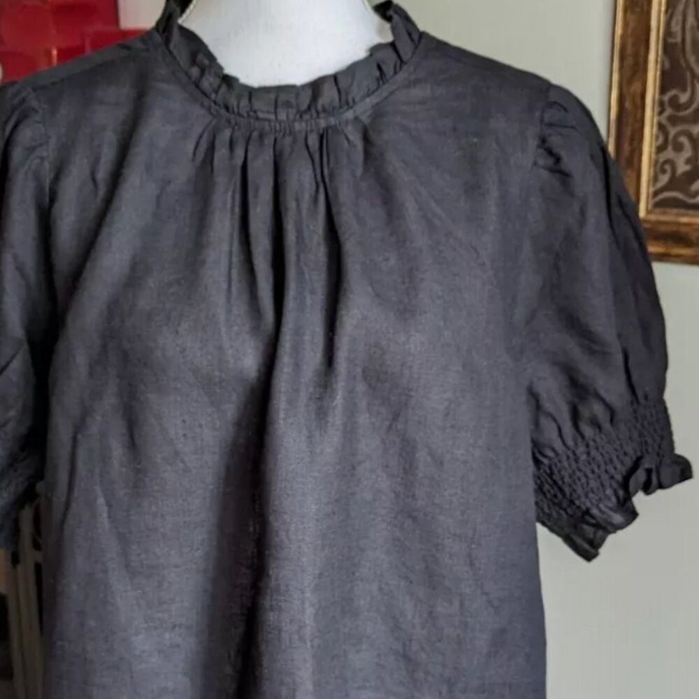 JCREW Black Fashionable High Neck Lettuce Edge Linen Top Size 2X